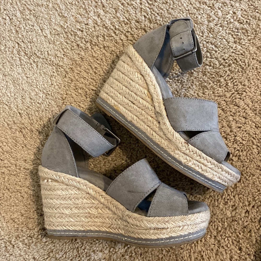 Marc Fischer dupes from Target. Very comfortable tall wedge, light grey. 3” heel